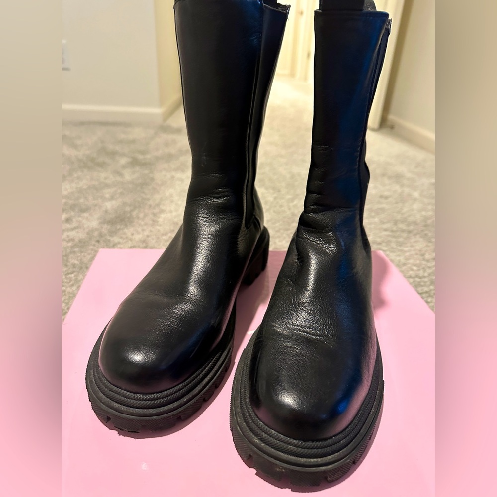 Black leather booties